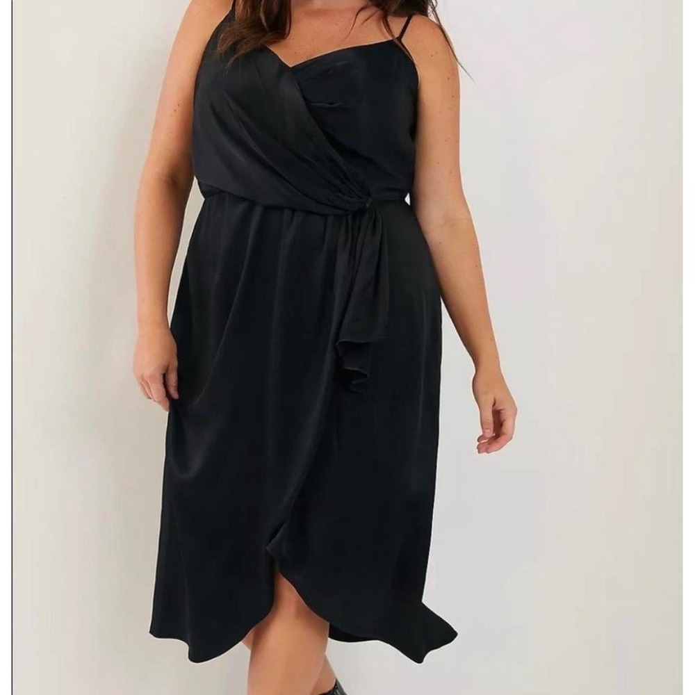 A+ by Anthropologie LBD Black Satin Wrap Chic Lingerie Midi Dress Women‎ 26W